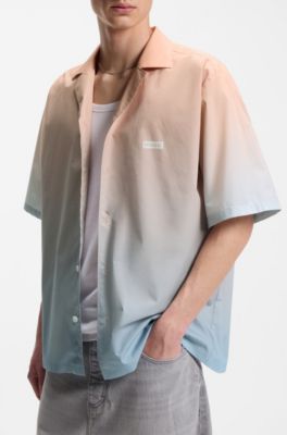 Chemise coupe d&eacute;contract&eacute;e &agrave; imprim&eacute; d&eacute;grad&eacute;, Orange clair