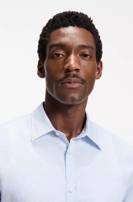 Floral-print slim-fit shirt in stretch linen