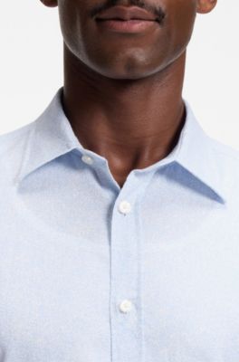 Floral-print slim-fit shirt in stretch linen, Light Blue