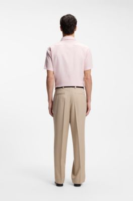 Floral-print slim-fit shirt in stretch linen, light pink
