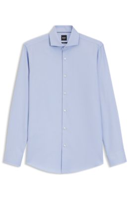 Slim-fit shirt in structured wrinkle-free cotton, Light Blue