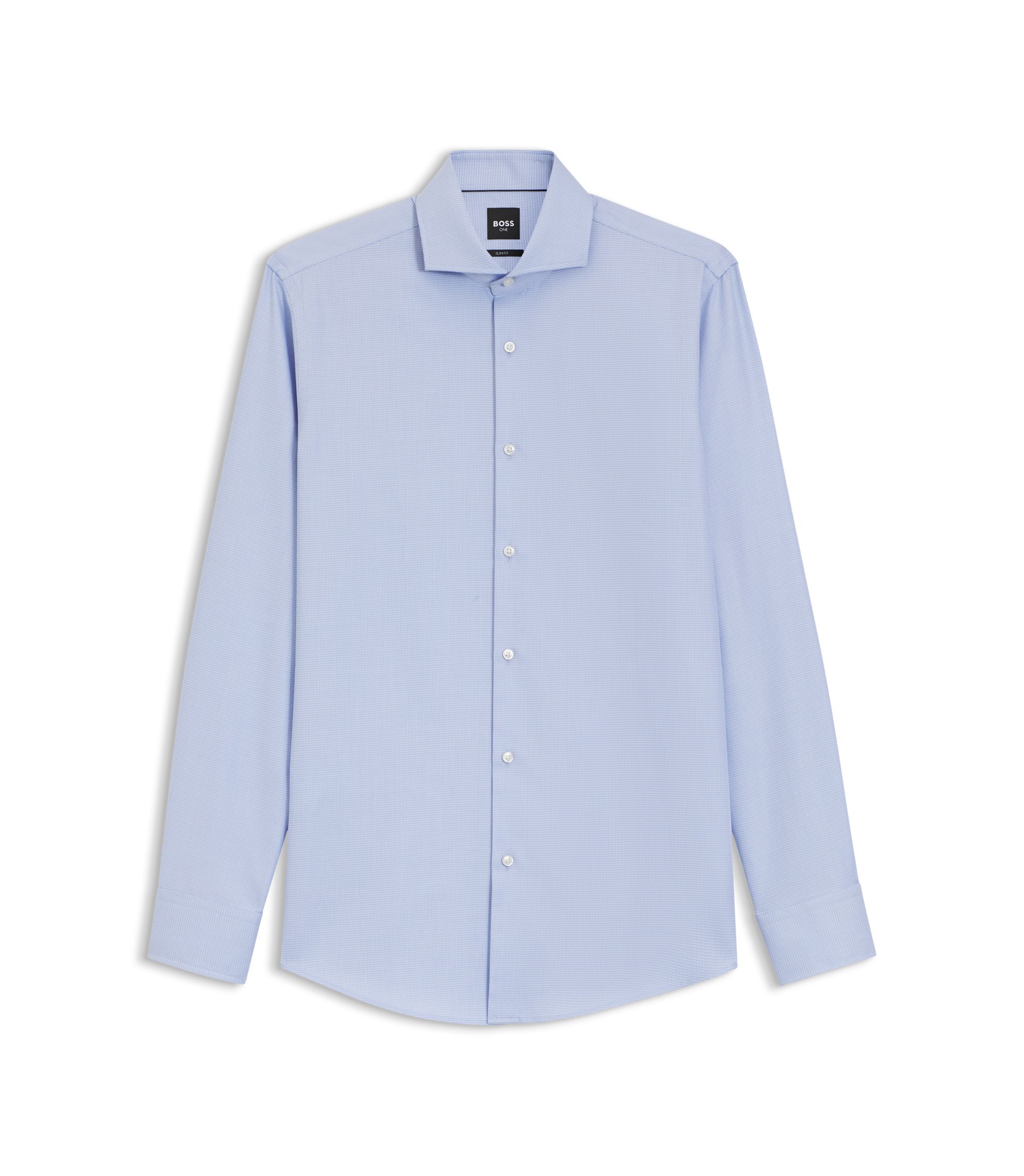 BOSS - Slim-fit shirt in structured wrinkle-free cotton - Light Blue