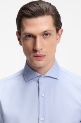 Camisa slim fit en algod&oacute;n estructurado que no se arruga, Celeste