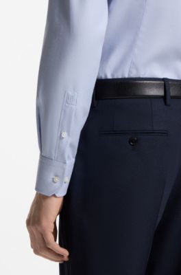 Camisa slim fit en algod&oacute;n estructurado que no se arruga, Celeste