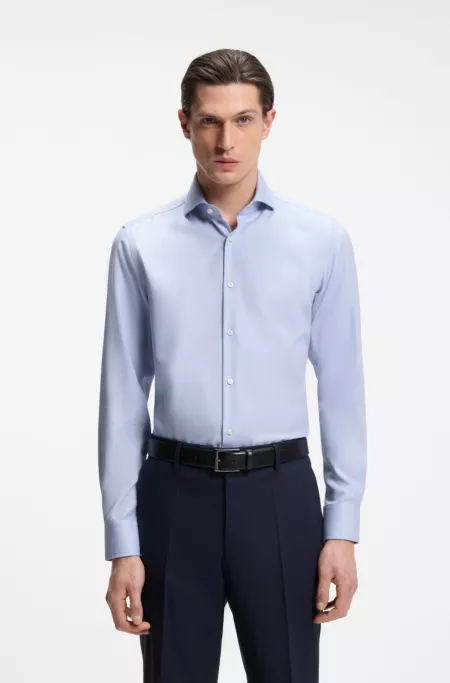 Slim-fit shirt in structured wrinkle-free cotton