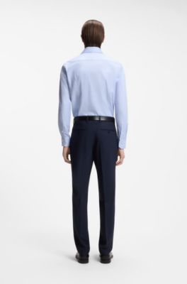 Camisa slim fit en algod&oacute;n estructurado que no se arruga, Celeste