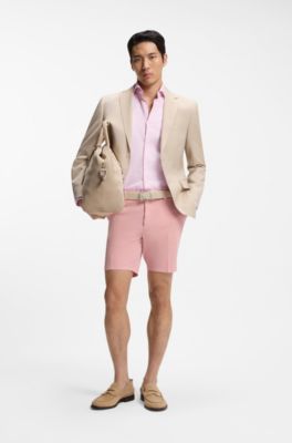 Slim-fit shirt in structured wrinkle-free cotton, Pink