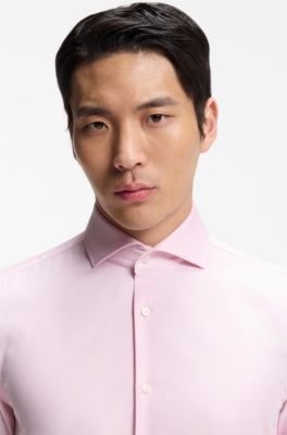 Chemise Slim en coton structur&eacute; infroissable, Rose clair