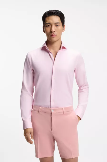 Slim-fit shirt in structured wrinkle-free cotton