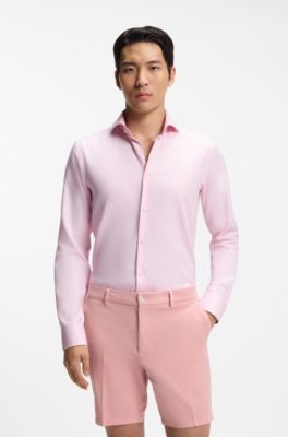 Chemise Slim en coton structur&eacute; infroissable, Rose clair