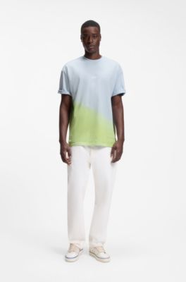 Dip-dyed logo T-shirt in cotton jersey, Light Blue