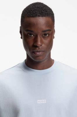 Camiseta de punto de algod&oacute;n te&ntilde;ido con logo, Celeste
