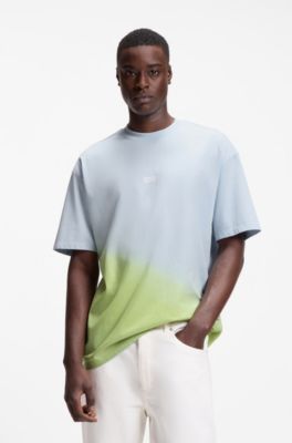 Dip-dyed logo T-shirt in cotton jersey, Light Blue