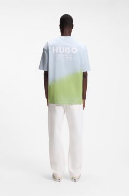 Dip-dyed logo T-shirt in cotton jersey, Light Blue