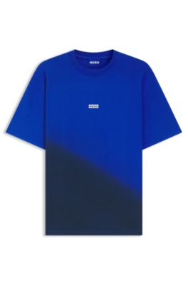 Camiseta de punto de algod&oacute;n te&ntilde;ido con logo, Celeste