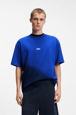 Camiseta de punto de algod&oacute;n te&ntilde;ido con logo, Celeste