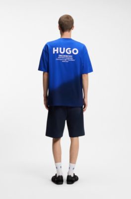 Camiseta de punto de algod&oacute;n te&ntilde;ido con logo, Celeste