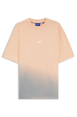 Camiseta de punto de algod&oacute;n te&ntilde;ido con logo, Naranja claro