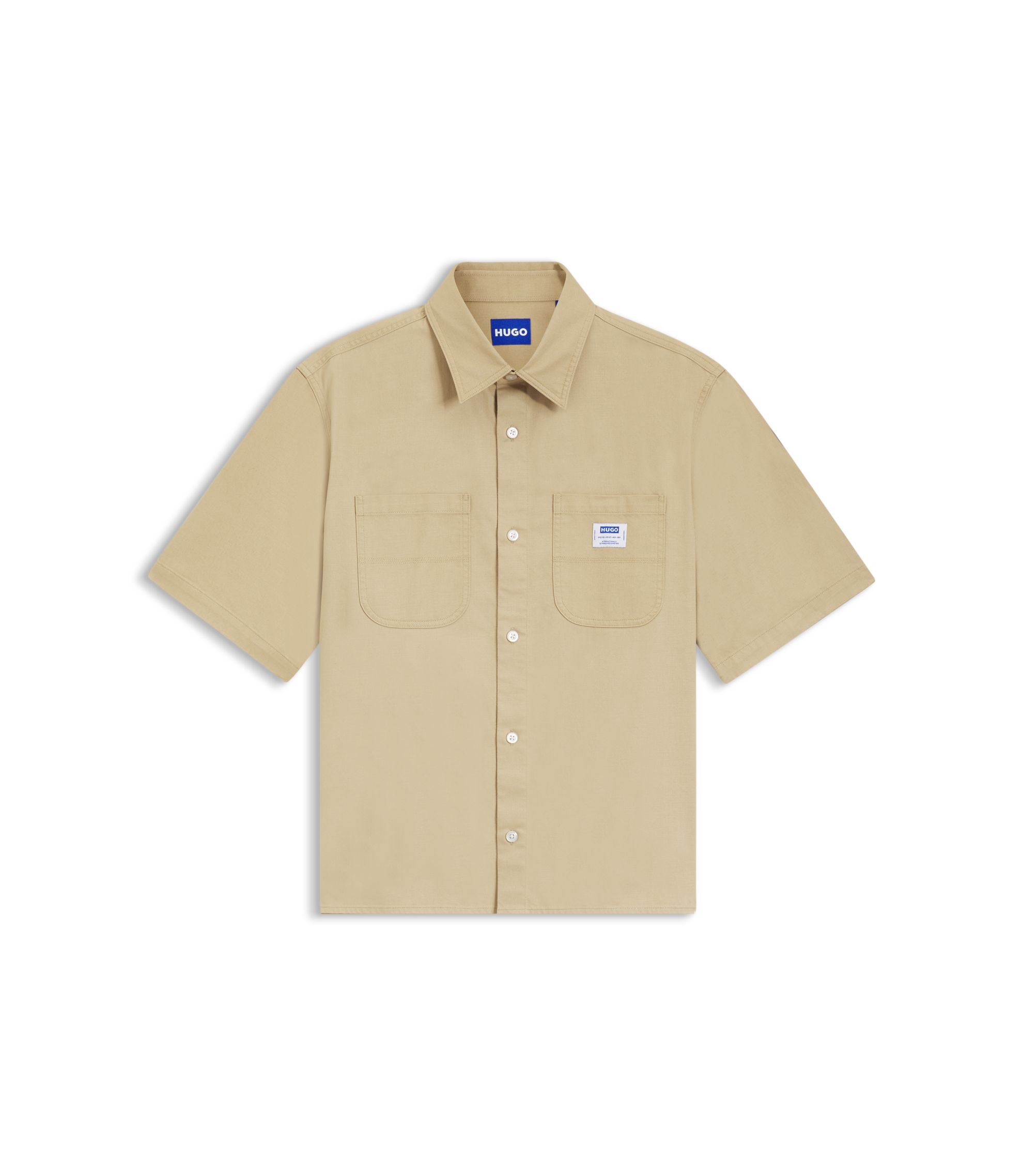 HUGO BOSS / コットン カバーオール HUGO - Oversize-fit shirt in slub cotton with patch pockets - Beige