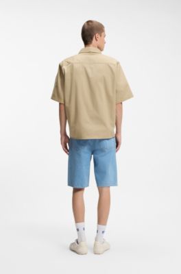 Chemise oversize en coton flamm&eacute; avec poches plaqu&eacute;es, Beige