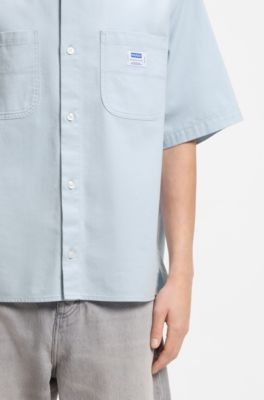 Chemise oversize en coton flamm&eacute; avec poches plaqu&eacute;es, bleu clair