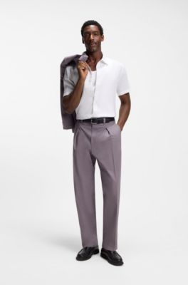 Camisa slim fit de lino el&aacute;stico, Blanco