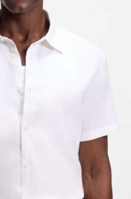 Camisa slim fit de lino el&aacute;stico, Blanco