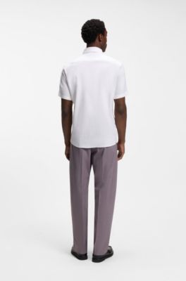 Camisa slim fit de lino el&aacute;stico, Blanco