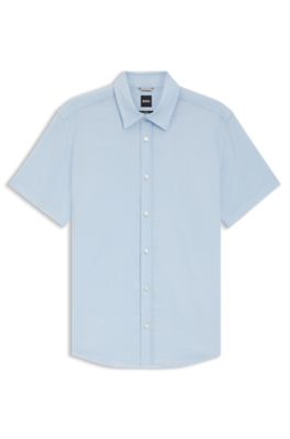 Camisa slim fit de lino el&aacute;stico, Celeste