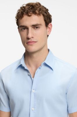 Slim-fit shirt in stretch linen, Light Blue