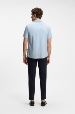 Camisa slim fit de lino el&aacute;stico, Celeste