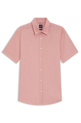Slim-fit shirt in stretch linen, light pink