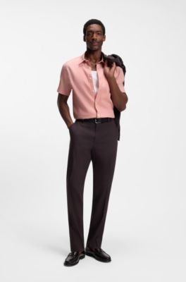 Camisa slim fit de lino el&aacute;stico, Rosa claro