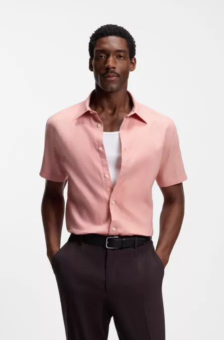 Slim-fit shirt in stretch linen