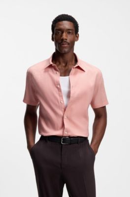 Slim-fit shirt in stretch linen, light pink