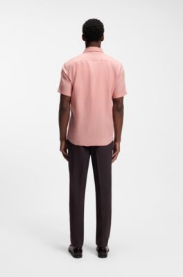 Camisa slim fit de lino el&aacute;stico, Rosa claro