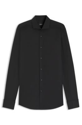 Chemise Regular en coton italien structur&eacute;, Noir
