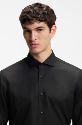 Chemise Regular en coton italien structur&eacute;, Noir