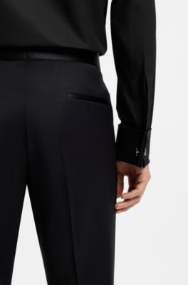 Chemise Regular en coton italien structur&eacute;, Noir