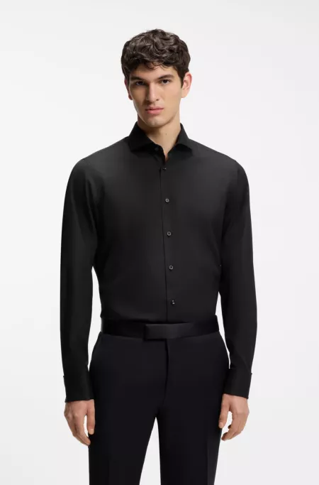 Regular-fit shirt in structured Italian cotton