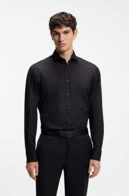 Regular-fit shirt in structured Italian cotton, Black