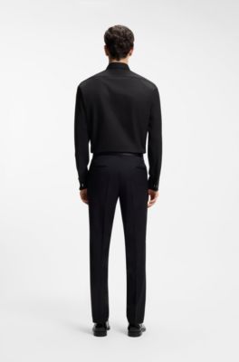 Chemise Regular en coton italien structur&eacute;, Noir