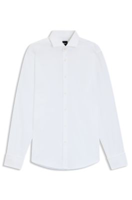 Chemise Regular en coton italien structur&eacute;, Blanc