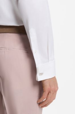 Chemise Regular en coton italien structur&eacute;, Blanc