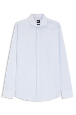 Camisa slim fit en sarga de algod&oacute;n estampado que no se arruga, Celeste