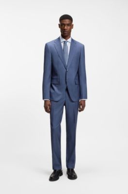 Camisa slim fit en sarga de algod&oacute;n estampado que no se arruga, Celeste
