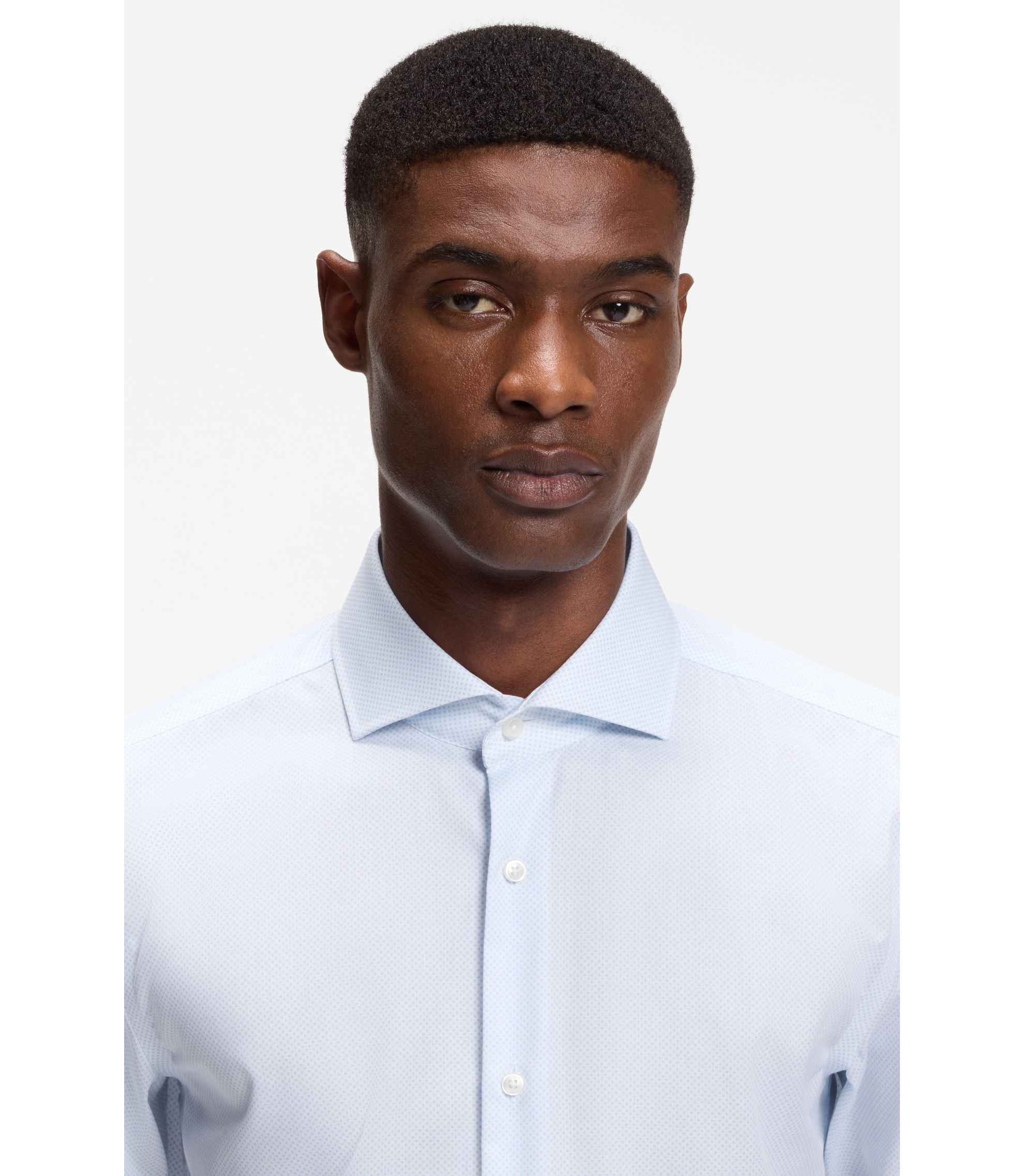 BOSS Printed slim-fit shirt in wrinkle-free cotton twill, Men, Size: 15, light blue