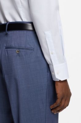 Camisa slim fit en sarga de algod&oacute;n estampado que no se arruga, Celeste