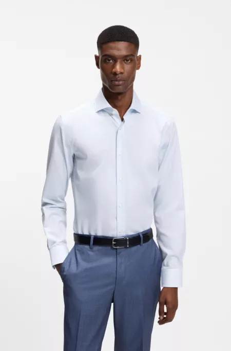 Printed slim-fit shirt in wrinkle-free cotton twill