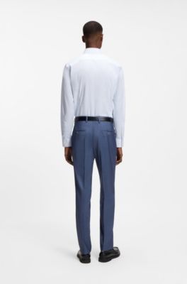 Camisa slim fit en sarga de algod&oacute;n estampado que no se arruga, Celeste